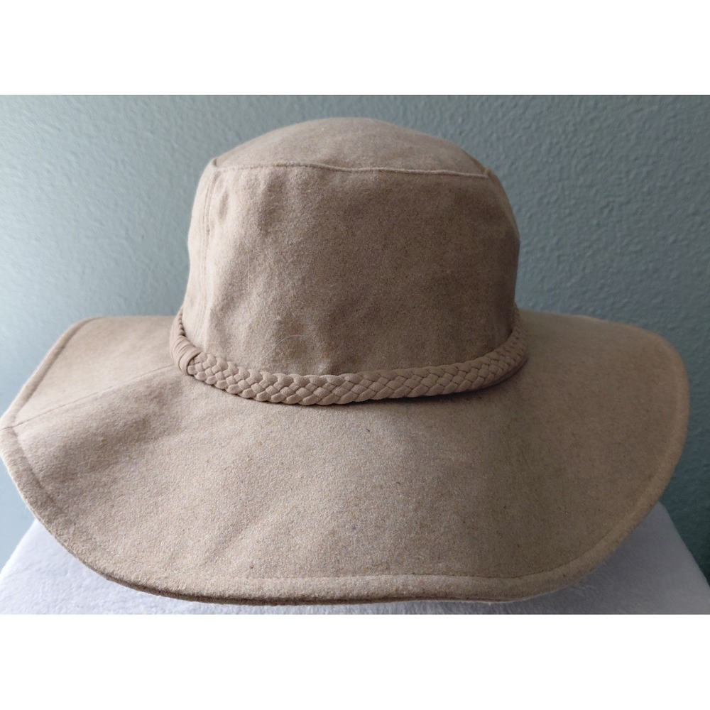 ASN Womens OS Oatmeal Tan Floppy Sun Hat Boho Festival Wide Brim Braided Strap